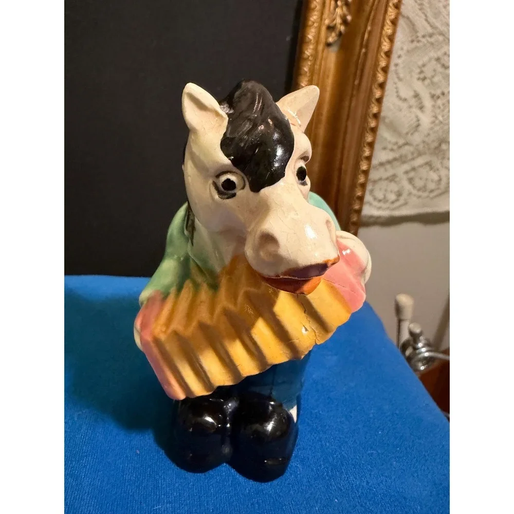 Vintage Anthropomorphic Horse Shaker Japan Equine Playing Accordion 1950s Kitsch